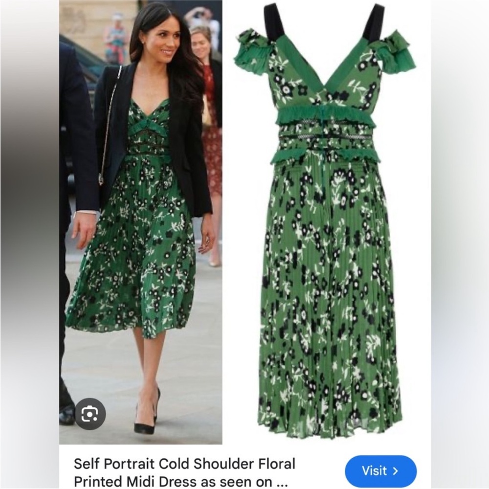 Self Portrait Cold Shoulder Green Print Midi Dress - Picture 4 of 7